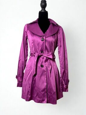 Vintage Y2K Iz Byer Magenta Satin Fitted Trenchcoat Size S